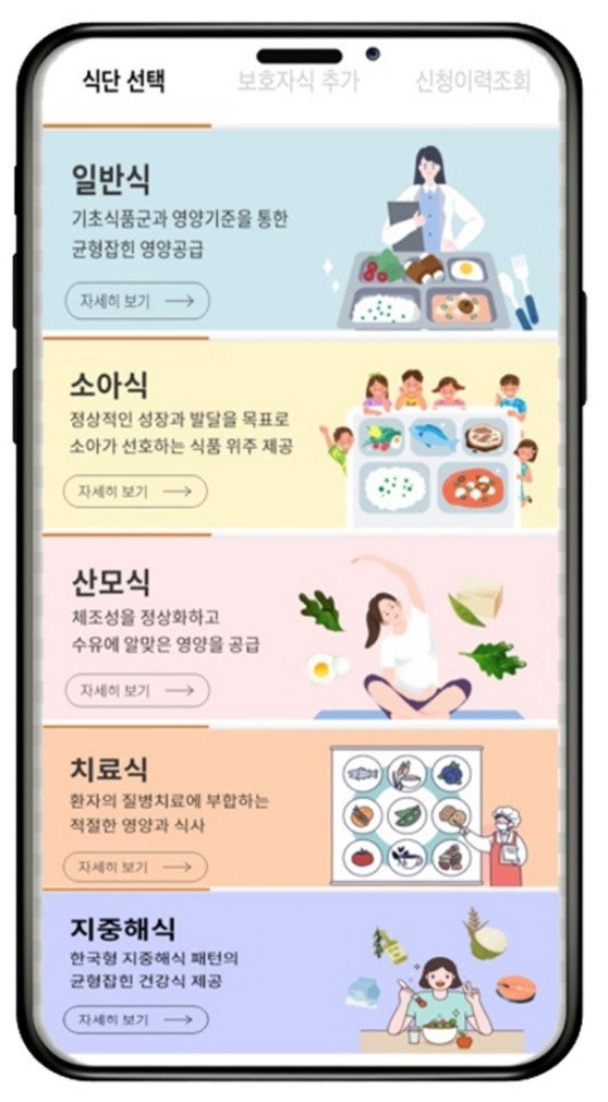 분당 차병원 모바일앱 입원식 식단선택 화면. ⓒ타임즈