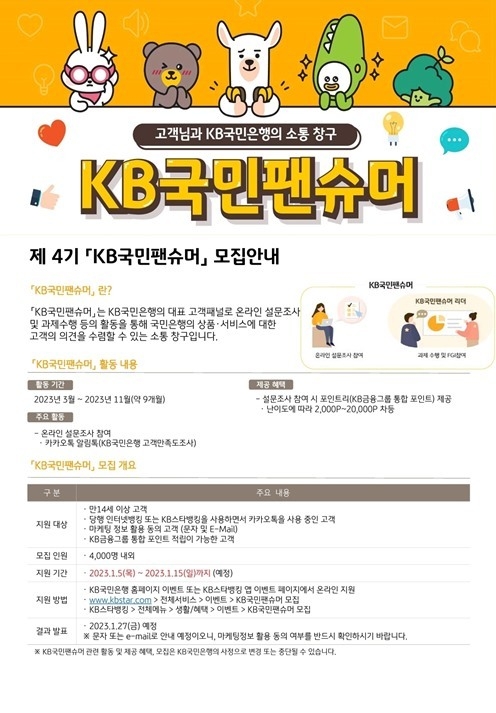 (보도사진) KB국민은행, 제4기「KB국민팬슈머」모집 ⓒ타임즈