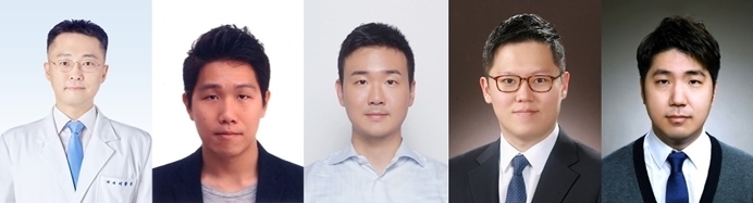 (왼쪽부터) 분당서울대병원 소화기내과 이종찬 교수, 분당서울대병원 빅데이터센터 이용석 박 사, 서울대병원 혈액종양내과 박창희 전임의, 숭실대학교 컴퓨터공학과 송현주 교수, 방앤옥컨 설팅 옥찬영 이사 ⓒ타임즈