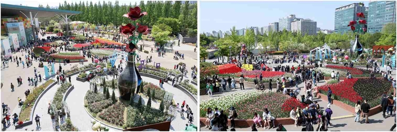 2 .2023고양국제꽃박람회 야외정원을 즐기는 방문객들 ▲ 3. 2023고양국제꽃박람회 야외정원을 즐기는 방문객들 ⓒ타임즈