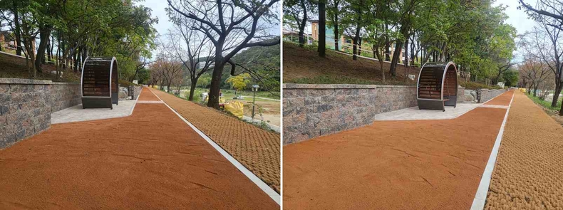 녹지과-6일 개장하는 성남시 분당구 구미동 79 공공공지 맨발 황톳길에 설치된 그네의자(1) ⓒ타임즈