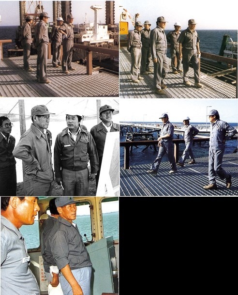 정주영 선대회장이 사우디아라비아 주베일 산업항 건설 현장을 둘러보며 현황을 점검하고 있다 ⓒ타임즈 