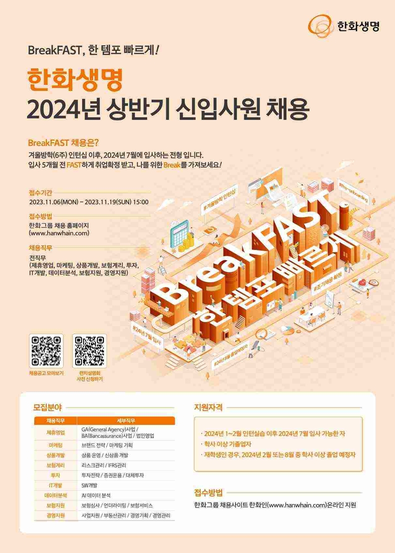 (사진자료1)한화생명 2024 신입사원 채용 공고 포스터 ⓒ타임즈