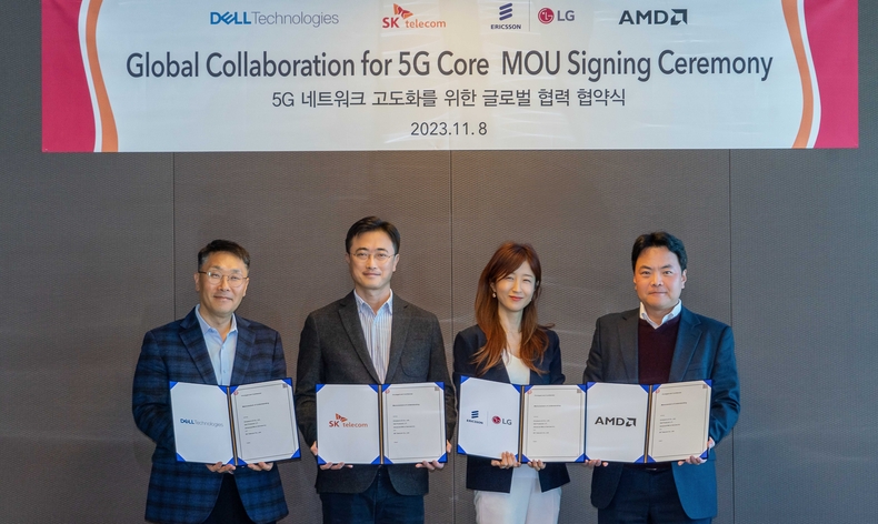 SK텔레콤은 에릭슨엘지, 델 테크놀로지스, AMD와 함께 ‘5G 코어* 시스템 고도화’를 위한 글로벌 협력 체계를 구축했다고 9일 밝혔다. ⓒ타임즈