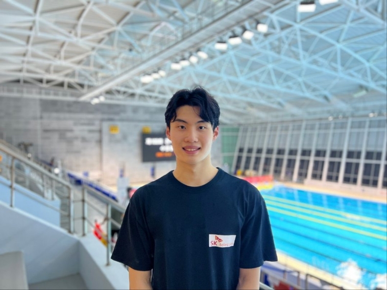 사진1.황선우 선수_SK텔레콤 ⓒ타임즈<br>
※ 사진설명 : SKT 후원을 받고 있는 한국 수영의 간판 황선우 선수