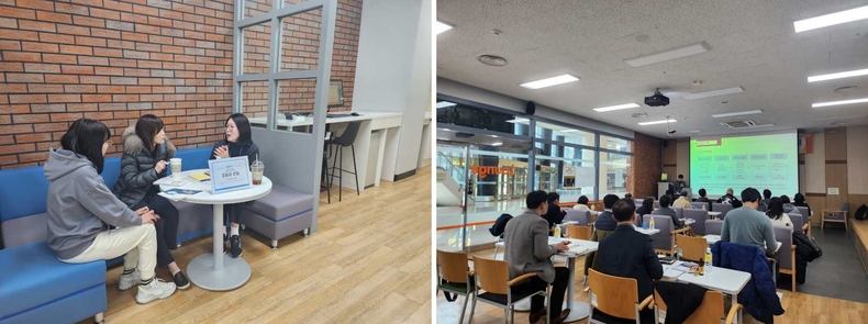(사진1) 설명회 참석자를 대상으로 수출지원사업에 대한 질의응답을 진행하고 있다 ▲(사진2) 중소기업 임직원들이 수출지원사업에 대한 설명을 듣고 있다