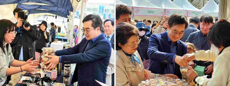 김동연 경기도지사는 2024 경기도 문화사계 봄꽃축제 참석하여 행사장을 방문하여 물건 보고 있다(6) ⓒ타임즈