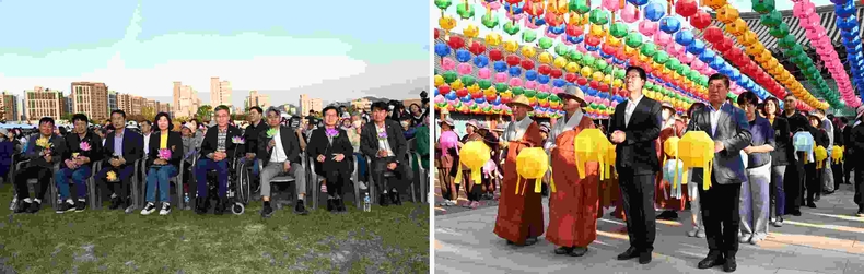 사진2)연등음악회에 참석한 화성시의회 의원들 ▲사진3)연등행사 중인 정명근 화성시장과 화성시의회 오문섭 부의장 ⓒ타임즈