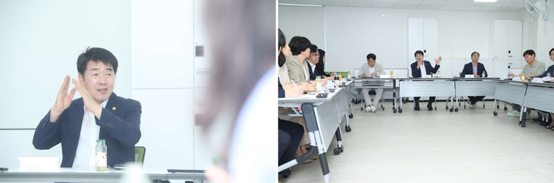 사진 2) 발언하는 배정수 화성시의회 의장 ▲사진 3) 동탄호수공원 어울림센터 환경개선 간담회 모습 1
