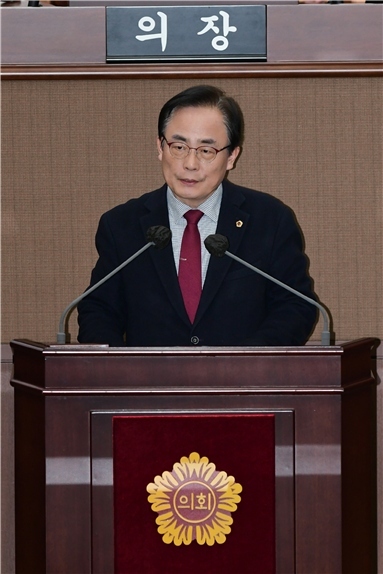 김형재 의원이 20일 개최된 서울시의회 본회의 시정질문에서 발언을 하고 있다. ⓒ타임즈 