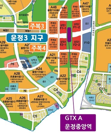 파주운정3토지이용계획도 (주복3,4 블록 확대) ⓒ타임즈 