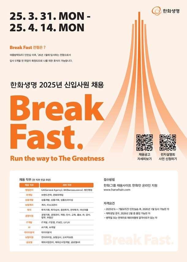 한화생명 2025년 신입사원 공개 채용 포스터 ⓒ타임즈 