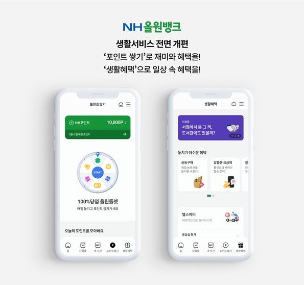 NH올원뱅크 생활서비스를 개편하고, NH포인트 적립 콘텐츠 '포인트 쌓기'와 일상 혜택 중심의 '생활혜택' 메뉴를 신설했다고 28일 밝혔다. ⓒ타임즈 