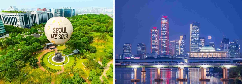 (사진1) 지상에 있는 서울달 전경(주경) ▲(사진1) 서울달이 떠오른 여의도 전경(야경) ⓒ타임즈