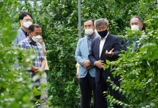 남태헌 산림청 차장(앞줄 오른쪽) 임산물(대추) 재배 농원 방문