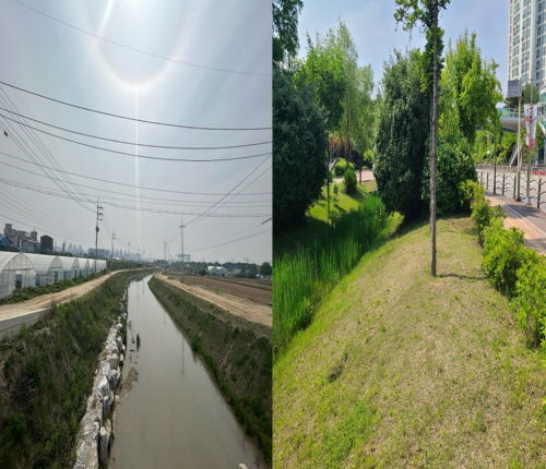 사업지(좌측 초평동 둘레길, 우측 은빛개울공원)