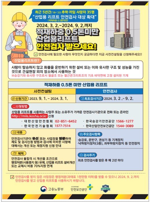 산업용 리프트 안전검사 관련 안내 자료