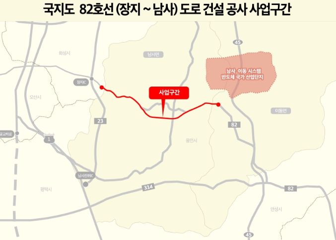 국지도 82호선(장지~남사) 도로 건설공사 사업구간 위치도