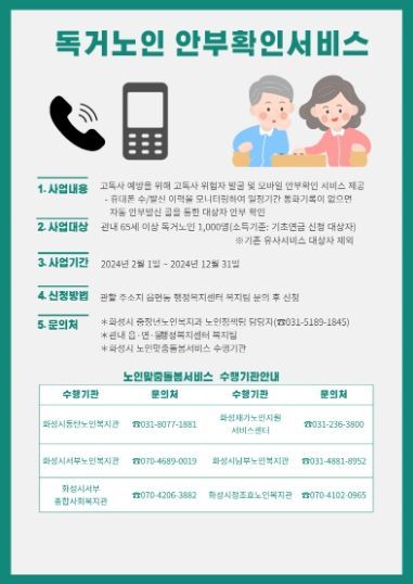 화성시, 고독사 예방을 위한 독거노인 안부확인 서비스 운영