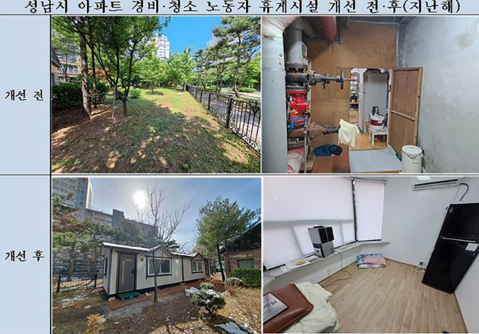 성남시 아파트 경비청소 노동자 휴게시설 개선사업 전후 모습 (2023년 자료사진)