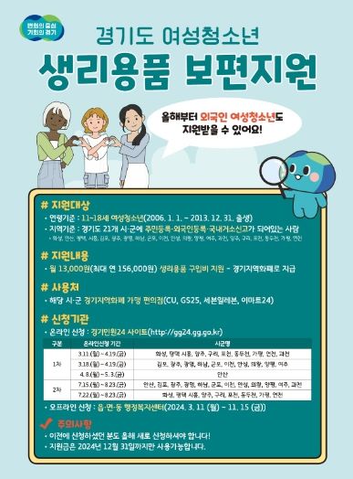 경기도 여성청소년 생리용품 보편지원 포스터