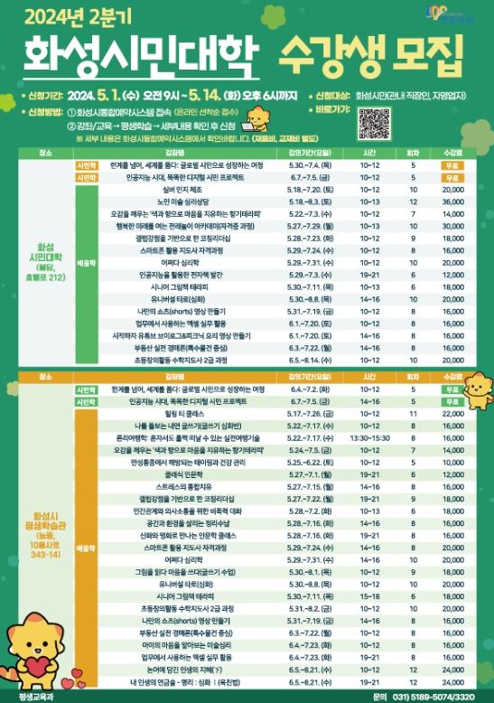 화성시민대학 2분기 수강생 모집