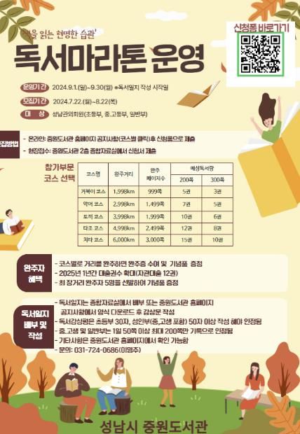중원도서관 제1회 독서마라톤 홍보 포스터