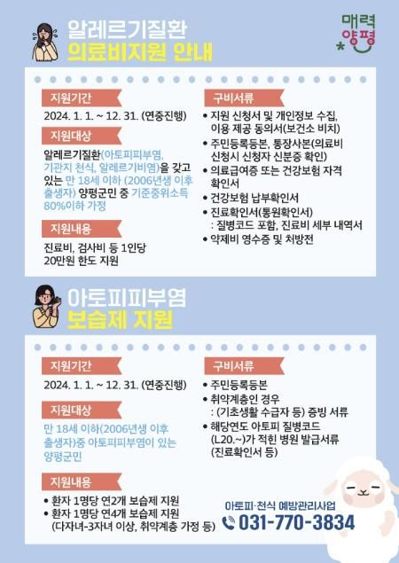양평군, 알레르기질환 환아 대상 보습제 및 의료비 지원