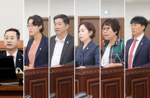 2024.09.12. 자치행정위원회 위원들이 의원발의 조례안을 제안설명하고 있다.