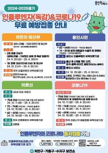용인특례시가 진행하는 인플루엔자 무료 예방접종 안내 홍보물
