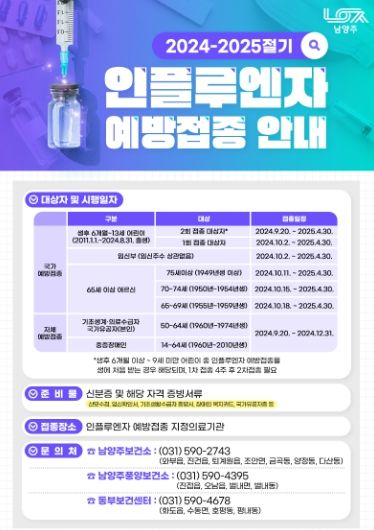 남양주시, 독감 무료 예방접종으로 건강한 겨울나기 지원