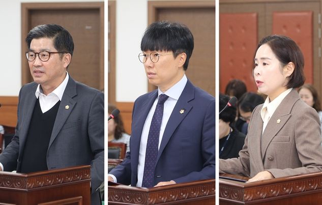 2024.10.21. 남양주시의회 자치행정위 위원들이 조례안을 제안설명하고 있다.(좌측부터 김동훈, 원주영, 정현미 위원)