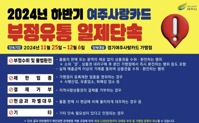 여주시, 2024년 하반기 “여주사랑카드” 부정유통 일제 단속