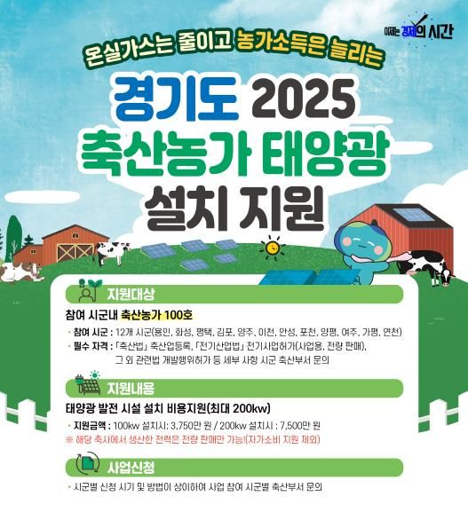 축산농가 태양광 설치 지원경기도, ‘2025년 축산농가 태양광 설치’ 지원 신규사업 추진