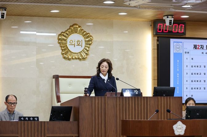 제254회 임시회 제2차본회의에서 의사봉 타봉하는 김명숙 부의장