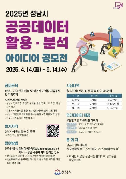 성남시, 공공데이터 활용·분석 아이디어 공모