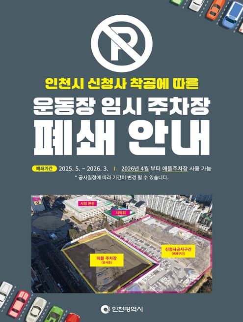 인천시, 신청사 착공에 따른 주차장 운영 방식 한시적 변경