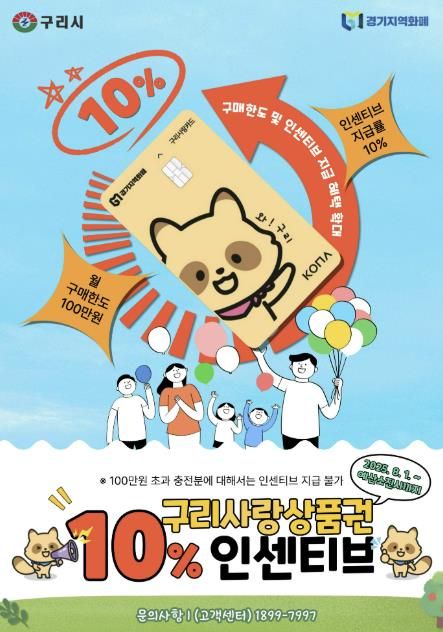 구리시, 구리사랑상품권 8월부터 인센티브 10% 확대