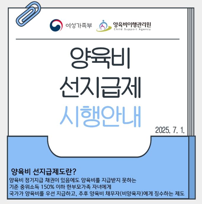 양육비 선지급제 시행안내