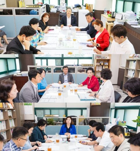 안산시의회 3개 상임위원회가 지난 12일 각 상임위원장실에서 안산시 집행부와 간담회를 개최했다. 사진 위부터 차례대로 기획행정위원회와 문화복지위원회, 도시환경위원회가 간담회를 진행하고 있는 모습.
