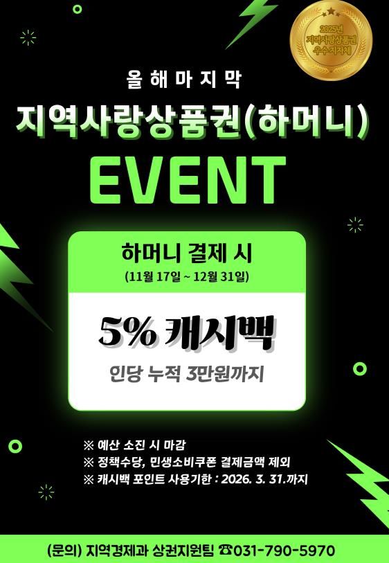 쓰면 돌려주는 착한 소비 하남시, ‘하머니 5% 캐시백’으로 연말 소비 촉진 나서